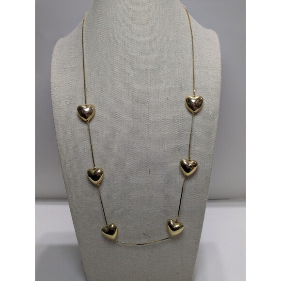 Korea Puffy Heart Gold Tone Necklace - Picture 1 of 3